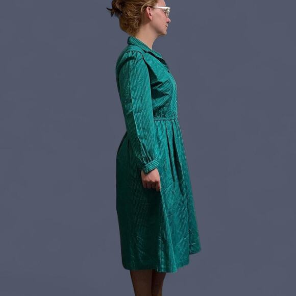 Vintage 80s whimsical teal and black striped long sleeve maxi dress womens large - Picture 3 of 8